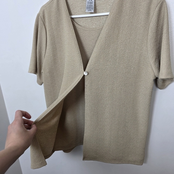 Vintage Sag Harbor Golden Short Sleeve Old Money Classic Cardigan Shirt Size M - Picture 2 of 7